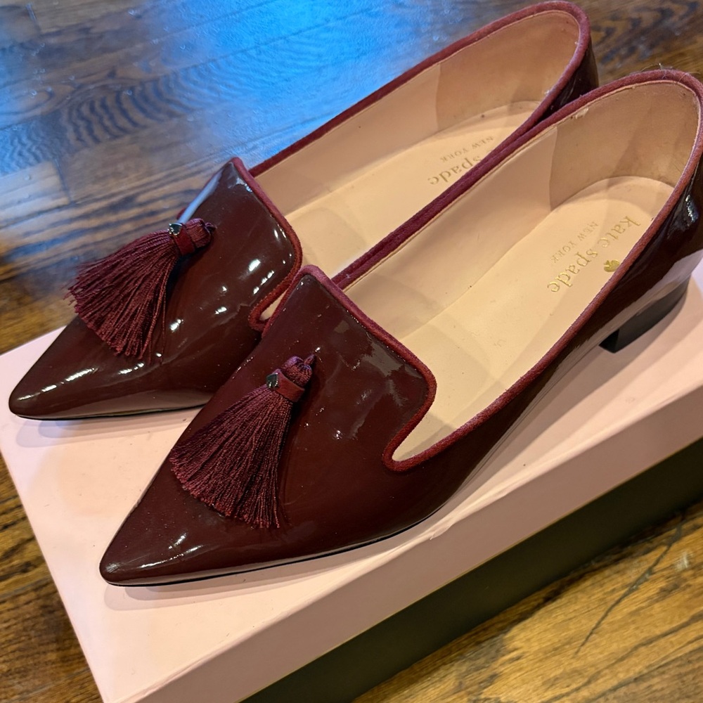 kate spade Burgundy Patent Tassel Pointed-Toe Flats - Picture 2 of 3